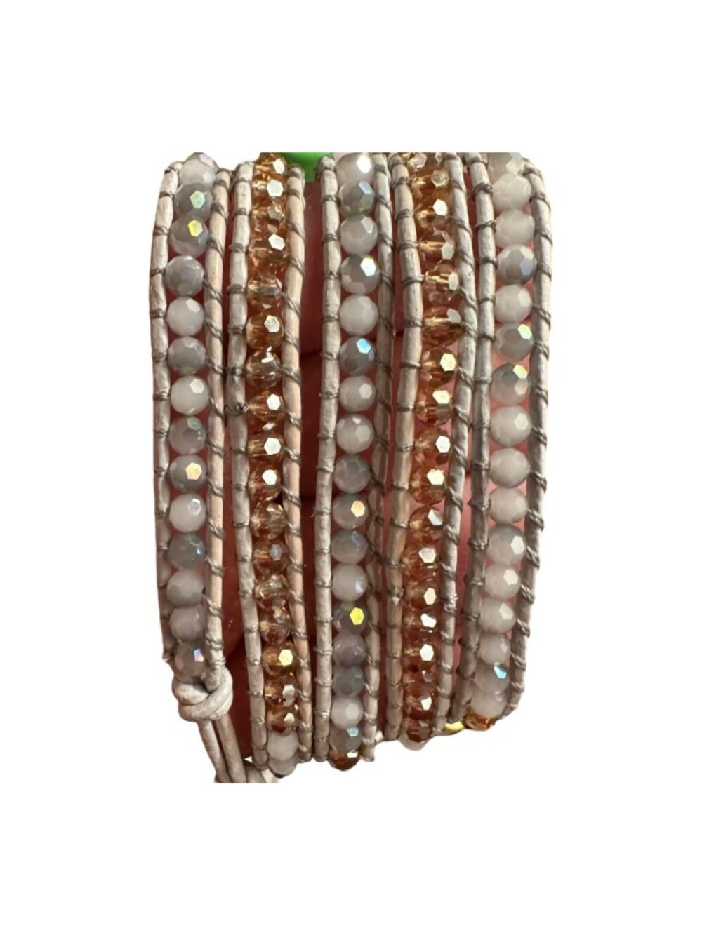 Victoria Emerson Leather Wrap Bracelet Quartz Crystal Beads 36" White Rose Gold - Picture 13 of 16